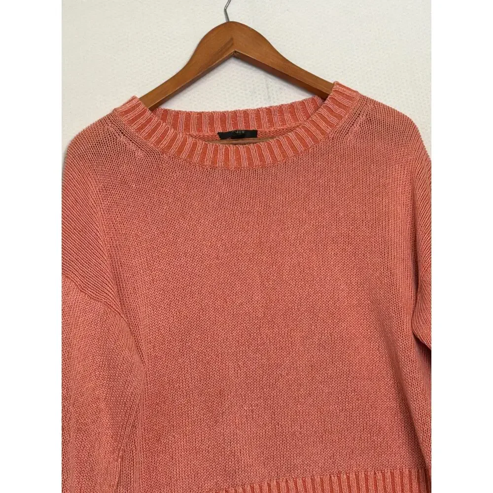 J.Crew Women’s Medium Coral Knit Crewneck Sweater Ribbed Hem‎